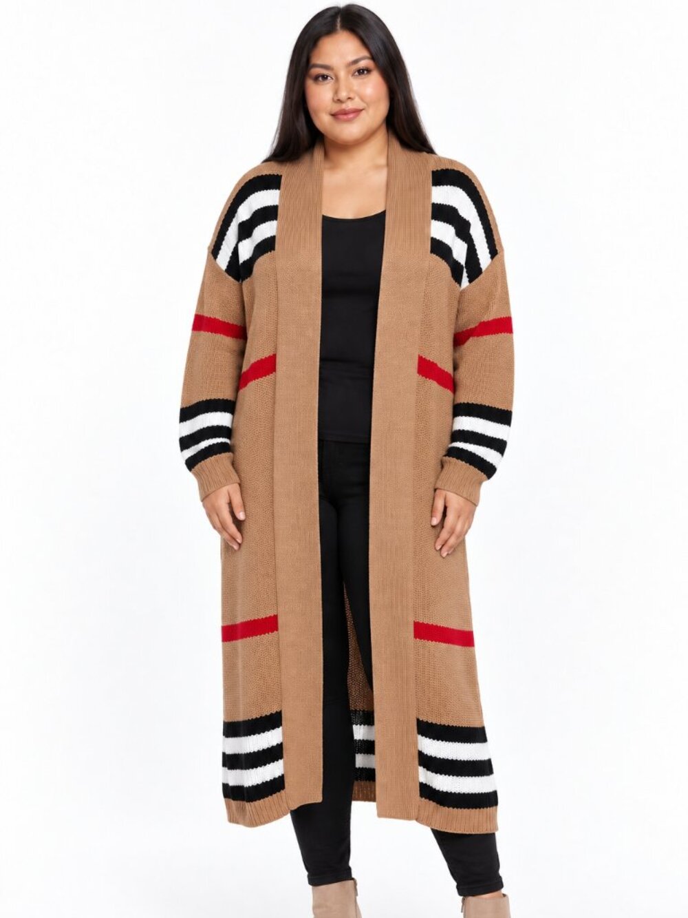 1X Long Sleeve Oversize Open Front Cable Knit Cardigan Sweater